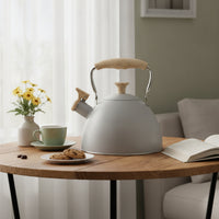 Induction Compatible Whistling Tea Kettle Matte Whistling Kettle Wood Grain Cookware Sleek for Gas Cooktop, Kitchen