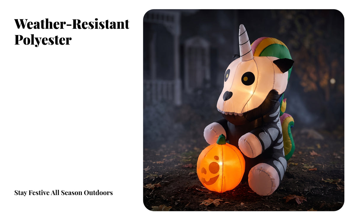 Outdoor Skeleton Mythical Horse Inflatable with Rainbow Mane and Tail