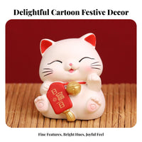 Lucky Cat Figurine Creative Gift Cute Cat Figurine Collectible Item Resin Desk Decoration for Shop Owners, Men, Home Decor, Store, Computer Display