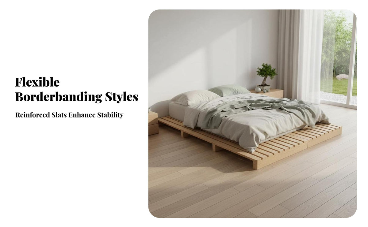 Slatted Woven Mat Frame Japanese and Design Bedroom Furniture Breathable Design Foundation Bed for Apartment DWood & Ecollers, Minimalists