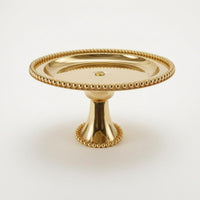 Mirrored Surface Round Dessert Stand Beaded Rim Pedestal Cake Stand Metal Display Tray Polished Finish
