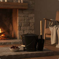Ash Bucket with Lid and Wooden Grip Fireplace Bucket with Lid Covered for Homeowners