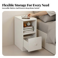 Space-Saving Slim End Table Narrow contour Nightstand Modern Design Bedroom Furniture Multitiered Shelving for Apartment Dwellers, Students, residents, Bedside, Small areas, Dorm Room