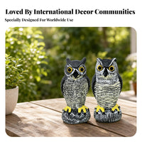 2 Pieces Feather-Textured Decorative Owl Ornament Set Stone-Look Base Plastic Owl Figurine Detailed Craft Home Decoration Collectible for Display
