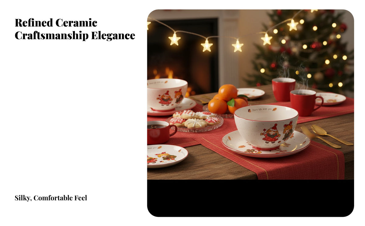 Cute Cartoon Ceramic Dinnerware Set, Danish Girl, Red, Under-Glaze, Festive Gift