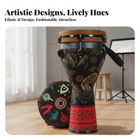 Beginner Friendly Tunable Djembe Ready to Play Hand Drum Rich Resonant Tone Percussion Instrument Ethnic Design for Beginners, Music Students, Musicians, Jam Sessions, Acoustic Performances, Live Performance, Home