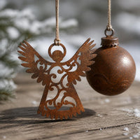 Metal Angel and Christmas Ball Silhouette Wall Decor for Indoor/Outdoor