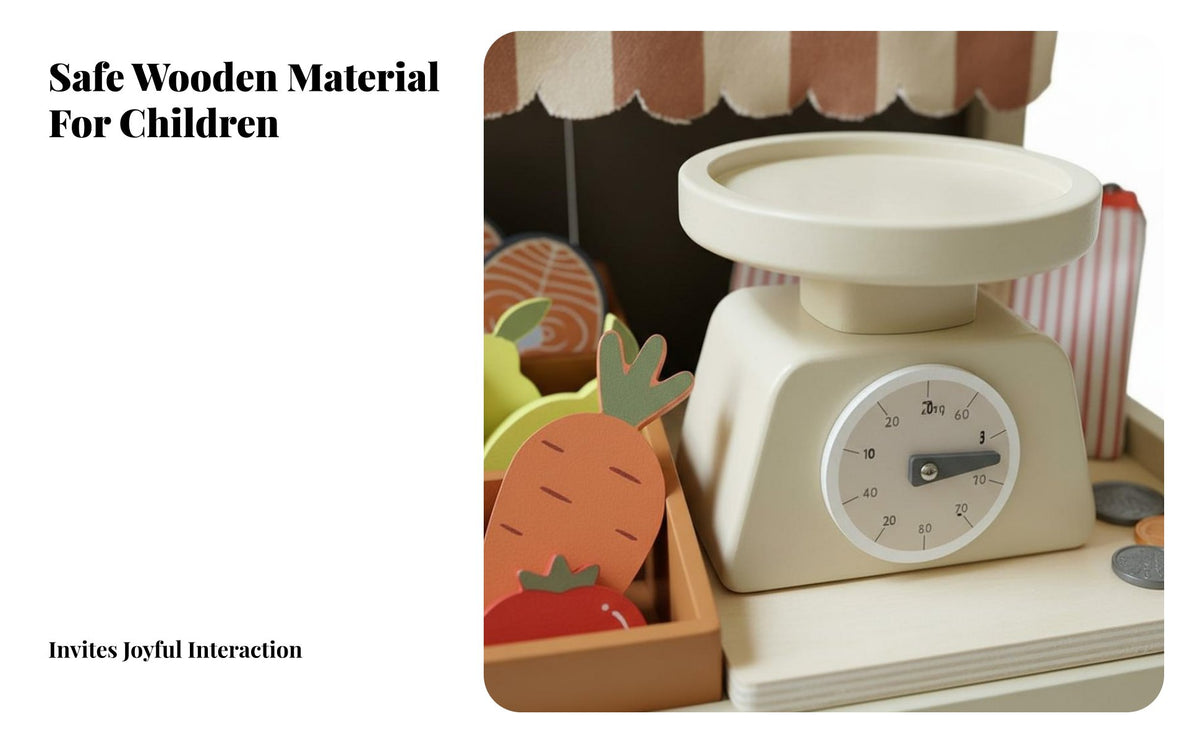 Wooden Market Stall Toy Includes Register Kids Grocery Store Playset Role-Playing Fun Wooden Market Stand Playset for Preschool, Daycare, Nursery