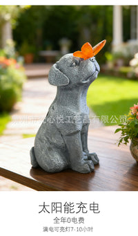 Solar Powered Garden Light with Gray Dog Statue for Outdoor Decor