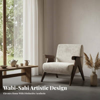Wabi-Sabi Inspired V-Leg Armchair Designer Design Accent Chair Retro Aesthetic Lounge Seat Textured Textile for Design Enthusiasts, Interior Designers, Living Room, Bedroom, Reading Nook, Office