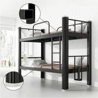 Bunk Bed Frame with Ladder Matte Black Metal Bunk Bed Space-Saving Furniture for Students, Kids, Dormitory, Shared Bedroom, Hostel