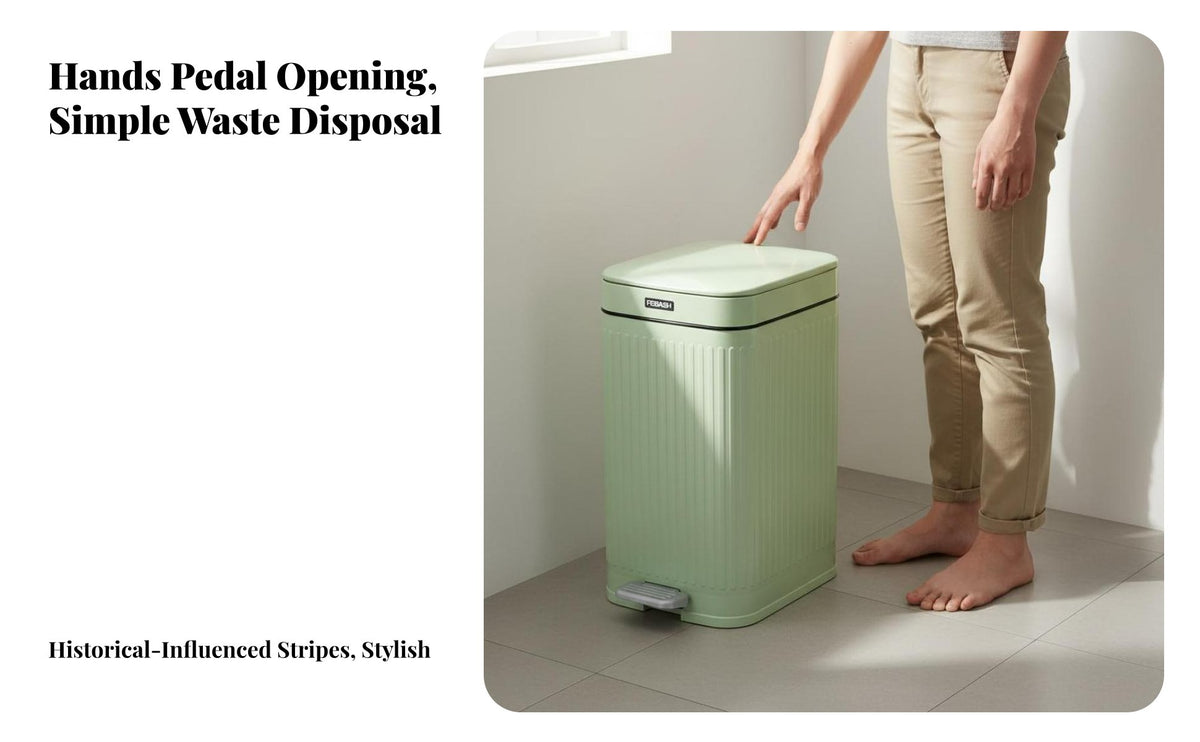 Lidded Pedal Bin Upright Stripe Pattern Square Striped Trash Can Foot Pedal Wastebasket Aesthetic Design Step-on Trash Can