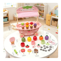 Wooden Toy Ice Cream Cart Pastel Ice Cream Cart Toy Imaginative Interactive for Children, Toddlers, Children, Playroom