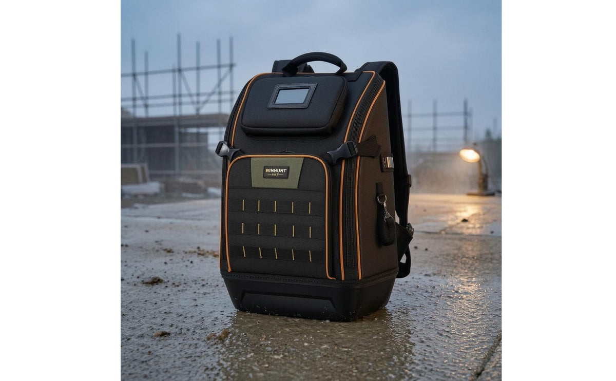 Heavy Duty Tool Bag Backpack Padded Shoulder Straps Heavy Duty Tool Backpack Job Gear Zippered Compartments Rigid Base