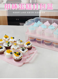 Cupcake Carrier Box with Handle, Plastic Multi-Layer Storage Container for Dessert Stand Transport