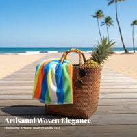 Woven Design Imitation Rattan Hand container With grasps Handwoven farmer's market Tote multifunctional all-purpose bag Container Lightweight for Gift Givers, Shoppers, Adults, Home Storage, everyday Use, awaydoor dining, Shopping