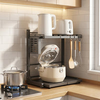 2-Tier Microwave Rack, Extendable, With Slide Shelf, Magnetic Panel, With Knife Holder, Kitchen Storage Rack