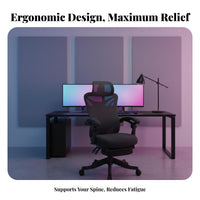 Lumbar Support Ergonomic Reclining Chair with Footrest Adjustable Headrest Reclining Mesh Chair with Footrest 360-Degree Swivel Computer Seat 350lbs Weight Capacity for Remote Workers, Students, Gamers, Workstation, Study Room