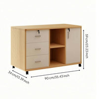 Mobile Office Storage Cabinet Wood-Grain Finish Mobile File Cabinet Lockable