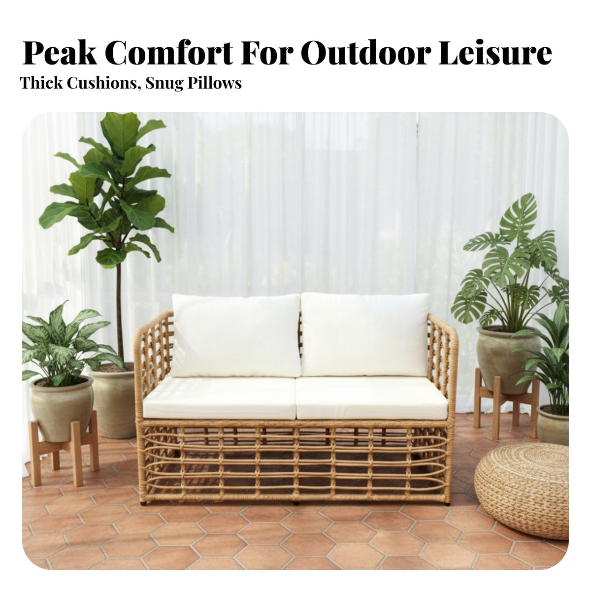 Water-Resistant 4-Piece Woven Seating Group All-Weather Outdoor Furniture Plush pads Patio Lounge Easy to Clean for Homeowners, Families, Business Owners, pool area, Balcony, Garden, rearyard