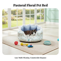 Floral Print Bed with Lace Trim All-Season Use Pet Supplies Soft Pet Bed for Feline Owners, Indoors, Living Room, Bedroom