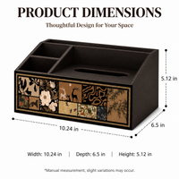 Square Tissue Box Cover with Compartments, Wooden Tissue Box Holder, MDF Desk Storage Organiser for Remote Controls, 26x16.5x13cm Vintage Design