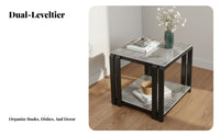 Minimalist Design 2-Tier Square Side Table Multi-Purpose Nightstand Sturdy Frame Household Furniture Easy Assembly for Apartment Dwellers, Homeowners, Renters, Living Room, Bedroom, Small Areas, Home Office