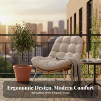 Ergonomic Design Padded Scoop Rocker Sturdy Frame Leisure Chair Thick Cushion Outdoor Furniture Wide Seat for Relaxation Seekers, Homeowners, Balcony, Patio, Garden, Living Room