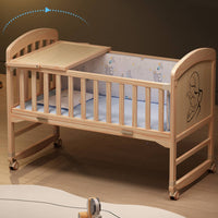 Solid Wood Rocking Bassinet with Wheels Multi-Functional Convertible Baby Crib Unpainted Wooden Bedside Sleeper Mobile for Newborns, Infants, Toddlers, Bedroom