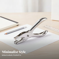 Long Curved Handles Single-Hole Punch Plier Compact Size Single Hole Punch Silver Metal