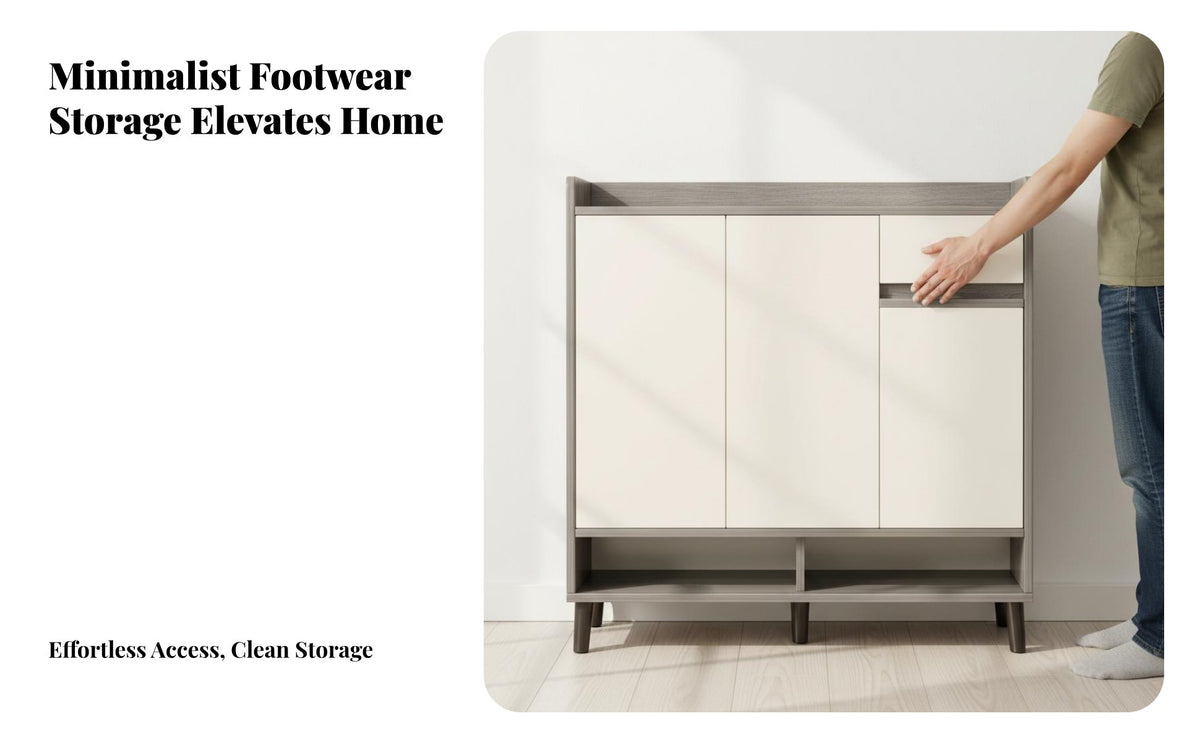 Space Saving Wood Shoe Storage Console Large Capacity Unrestricted Standing Shoe Cabinet Long-Lasting Easy to Clean for Families, Homeowners, Apartment Dwellers, Hallway, Living Room, Bedroom, Closet