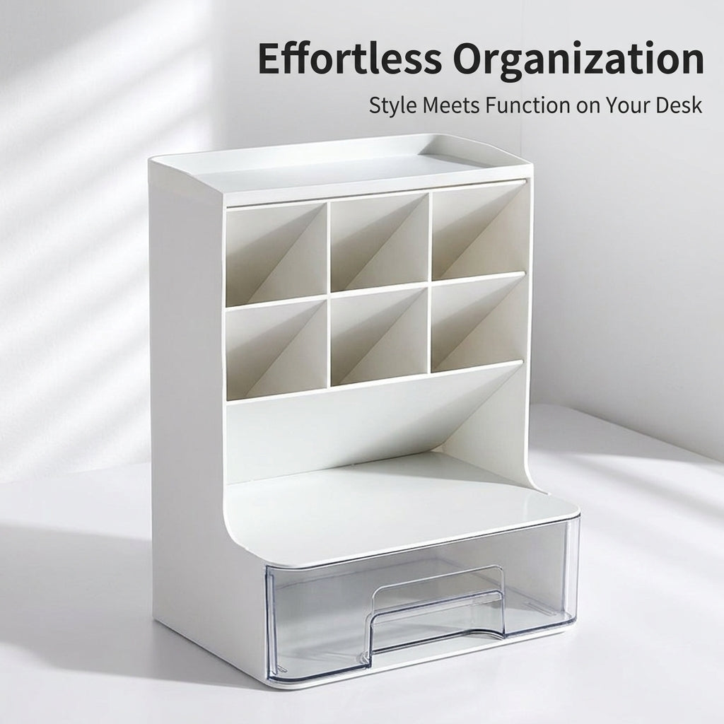 Acrylic Pen Organiser with Drawer, Clear Desk Organizer for Office, Desktop Storage Stationery Holder, Makeup Brush