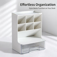 Acrylic Pen Organiser with Drawer, Clear Desk Organizer for Office, Desktop Storage Stationery Holder, Makeup Brush