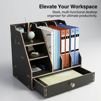 Desk Storage with Drawers, Large Wooden Desktop Drawer Organizer with Compartments for Office Supplies, Tabletop Box for
