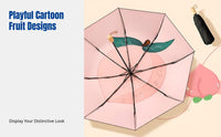 Three-Fold Large Sun Rain Umbrella, Thickened, Double Black Coating, Cartoon Fruit Pattern, Manual, Adult