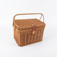 Structured Rectangular Wicker Storage Basket Bin Secure Latch Lidded Basket Organizing Decorative for Picnic
