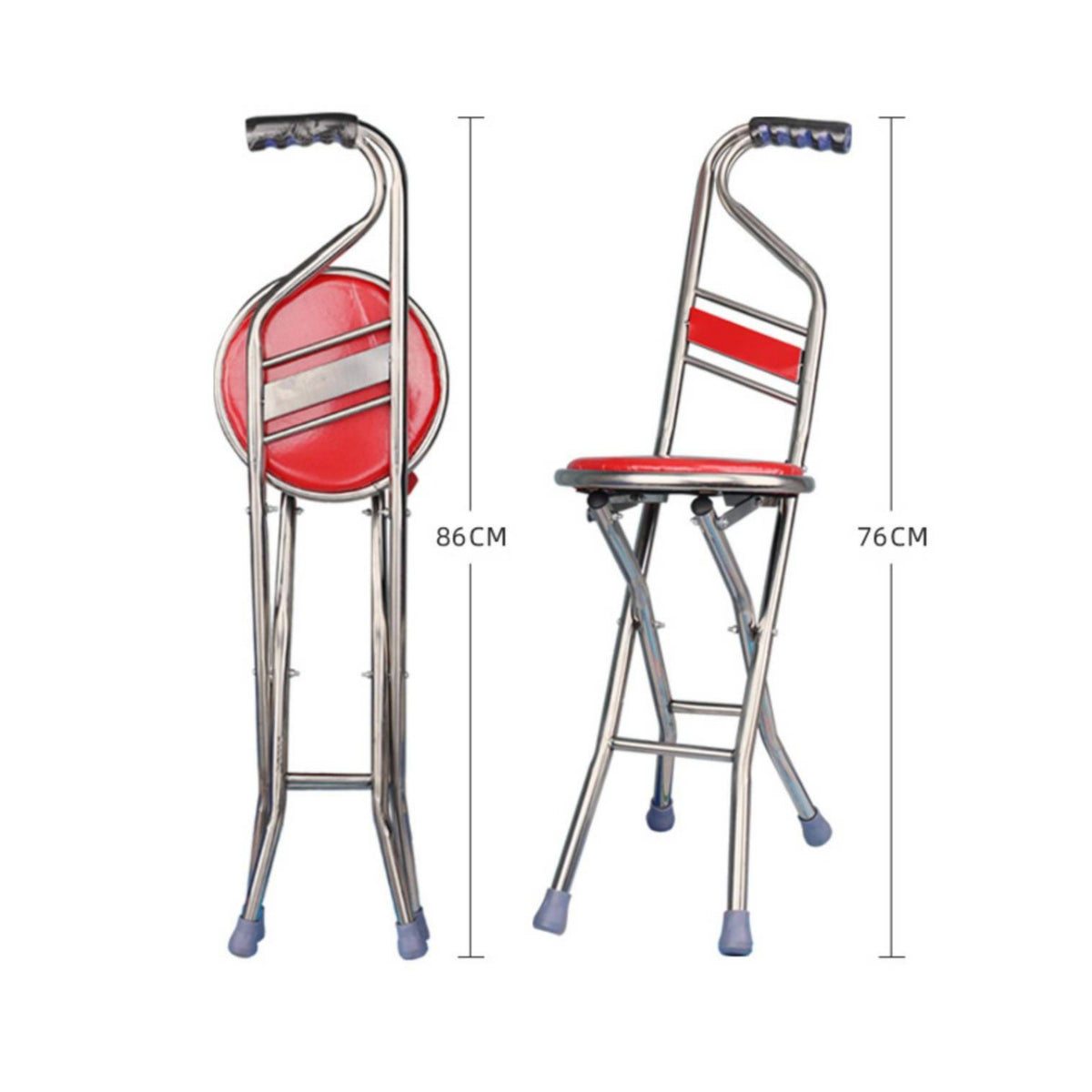 Height Adjustable Four-Legged Walking Cane Chair Multifunctional Foldable Walking Stick Seat Fall Protection Mobility Aid Sturdy for Elderly, Outdoor