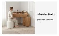 Corner Vanity with Drawers Minimalist Design Corner Vanity with Lighted Mirror Space-Saving Large Storage Capacity