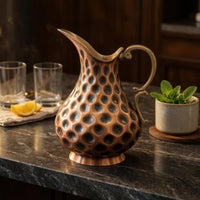 Flared Spout Copper Pitcher Curved Handle Copper Tea Pot Polished Metal Pitcher Imported