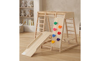 Climbing Play Structure with Slide Wood Wooden Climbing Frame with Swing Multifunctional Indoor Playground with Slide for Living Room, Nursery