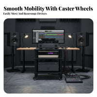 Shock-Absorbing Design Amplifier Shelving Unit Stable Steel Frame AV Media Stand with Wheels Heavy-Duty High-Fidelity Equipment Stand Lockable Casters for Audiophiles, Home Theater, Living Room