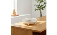 Footed Fruit Bowl with Handles Openwork Round Tray with Handles Embossed Round Display Tray Decorative for Hosts