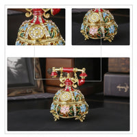 Telephone Jewelry Box Vintage-Style Telephone Trinket Box Jeweled Enamel-Like for Women, Vanity, Dresser