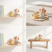 Wooden Tea Set Wooden Tea Party Set Imaginative Playset for Toddlers