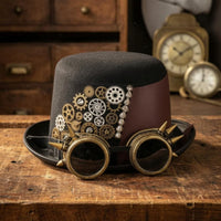 Black Steampunk Hat with Goggles Metal Gear Decorations Steampunk Top Hat