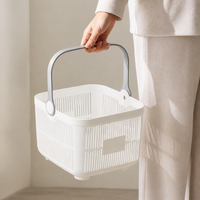 Portable Shower Organiser with Handle, Large Shower Shelf with Drainage, White Bathroom Organizer for Dorm Basket, Space Saving