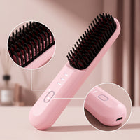 Rechargeable Cordless Hair Straightener Brush Compact Portable Hair Straightener Brush Handheld Fast Heating for Travel, Dorm Room
