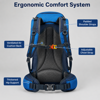 Water Repellent Nylon Hiking Backpack Multi-Day Trekking Rucksack Padded Back