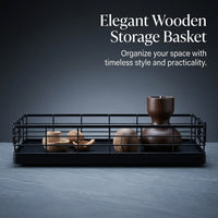 Bathroom Storage Baskets with Wooden Handle for Shelves, Woven with Metal Wire Frame, Portable Organizer for Countertop and Kitchen