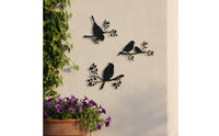 3 Pieces Bird on Branch Wall Art Wrought Iron Design Avian Silhouette Branch Art Hollow-Out Design House Decoration for Gardeners, Patio